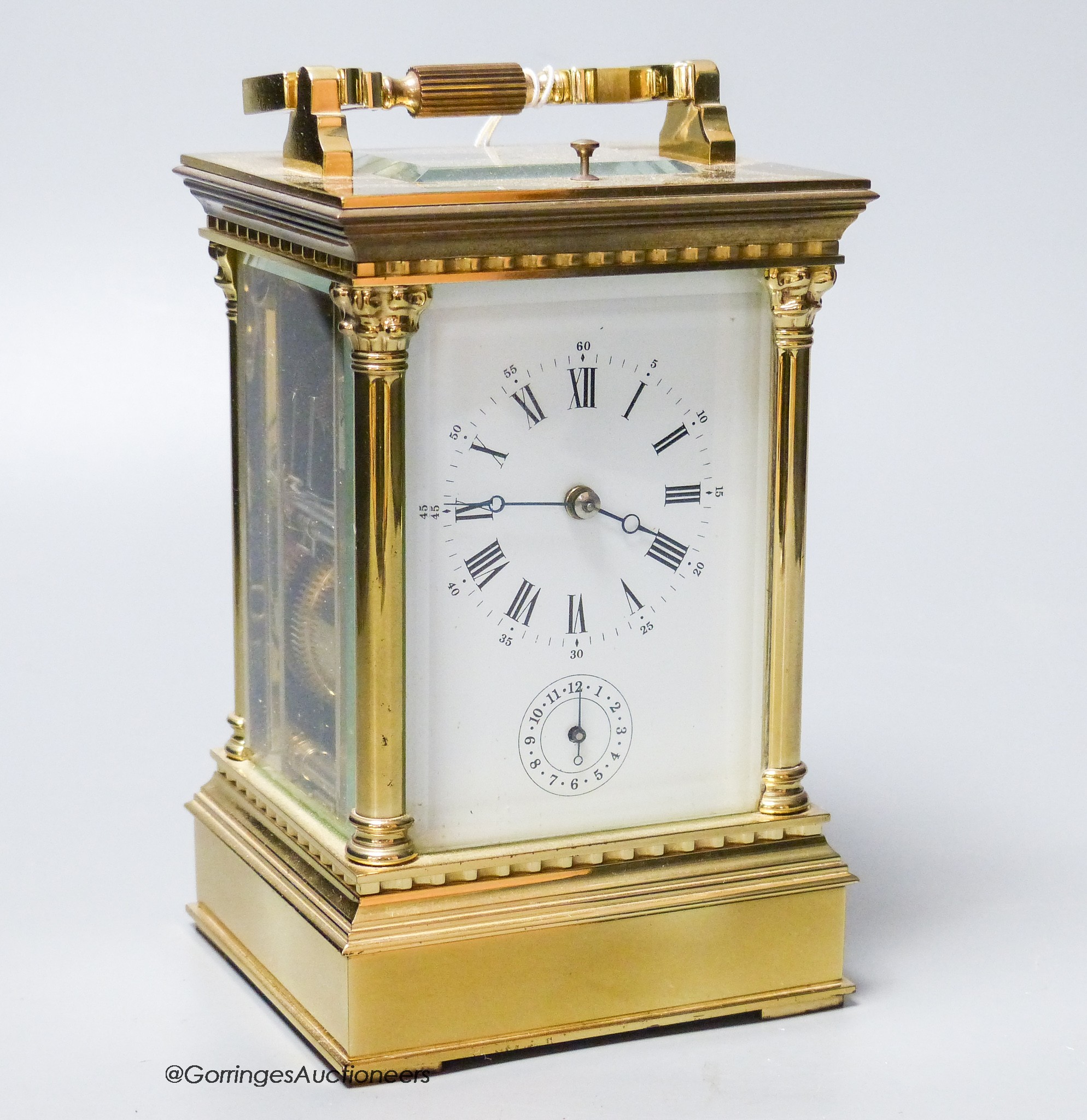 A French lacquered brass repeating carriage clock, height 17cm